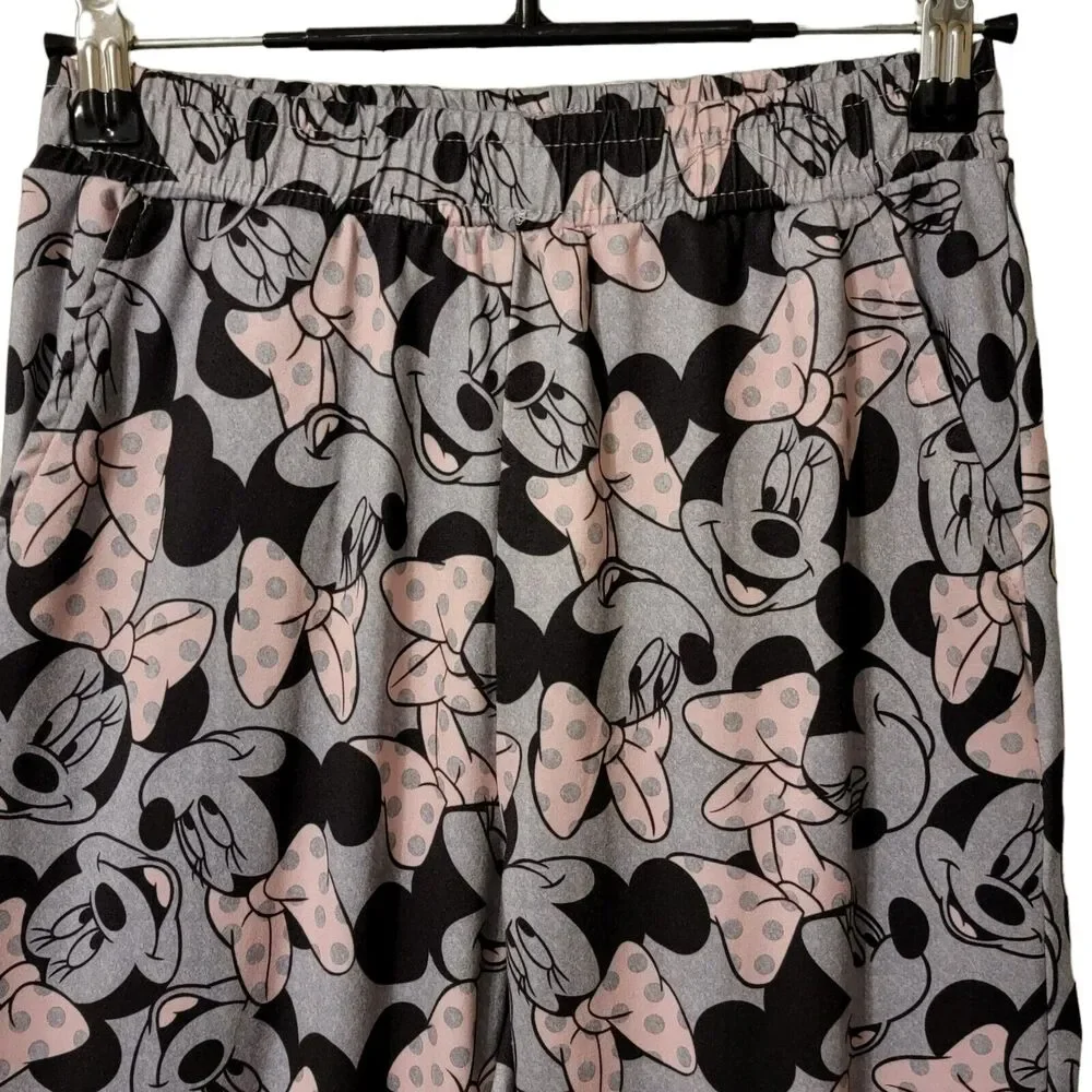 Disney Minnie Mouse Pajama Pants Womens Sz S Gray Pink Joggers‎ PJs Sleepwear - Picture 2 of 7